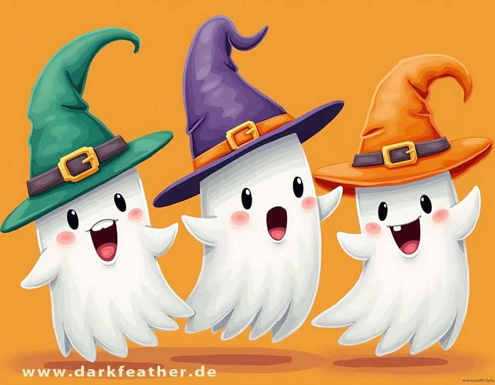 Geister zu Halloween mit verschiedenfarbigen Hüten im Trend Geister zu Halloween mit verschiedenfarbigen Hüten im Trend