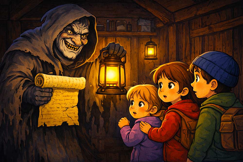 Ein alter, buckliger Mann mit einer langen, grauen Kapuze Ein alter, buckliger Mann mit einer langen, grauen Kapuze