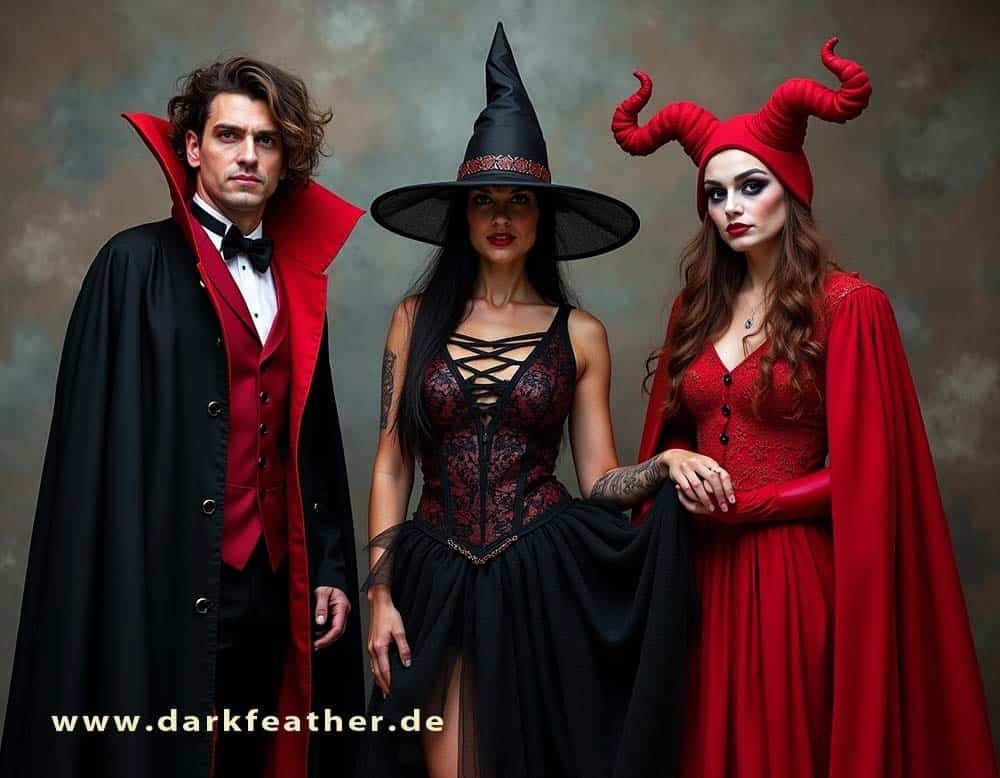 Halloween Kostüme als Vampire und Hexen und Teufel