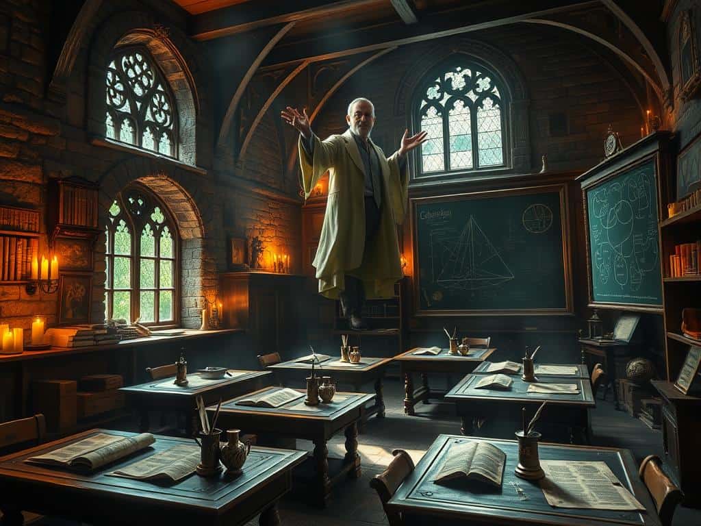 Fantasiebild als Symbolbild für einen Geist als Professor wie dem Cuthbert Binns in einer Schule für Hexerei und Zauberei Fantasiebild als Symbolbild für einen Geist als Professor wie dem Cuthbert Binns in einer Schule für Hexerei und Zauberei