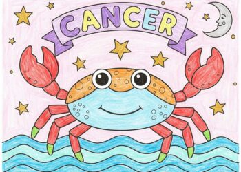 Einfache Malvorlage ausgemalt - Der Krebs als Sternzeichen