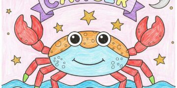 Einfache Malvorlage ausgemalt - Der Krebs als Sternzeichen