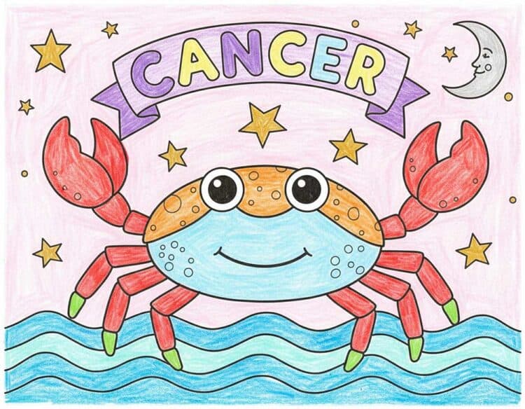 Einfache Malvorlage ausgemalt - Der Krebs als Sternzeichen