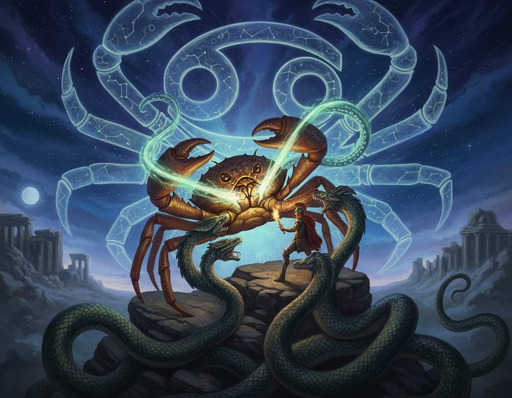 Du betrachtest gerade Sternzeichen Krebs im Ringen mit der Hydra