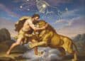 Herakles schlägt den nemeischen Löwen und schafft das Sternbild Löwe