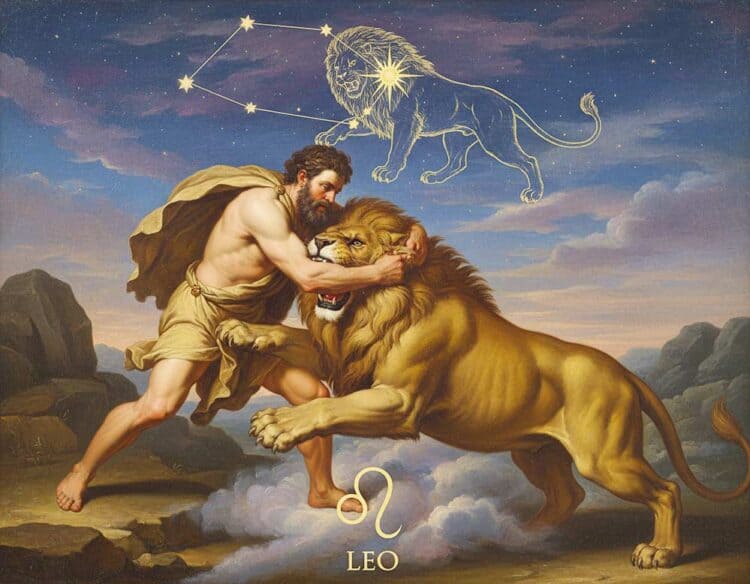 Herakles schlägt den nemeischen Löwen und schafft das Sternbild Löwe