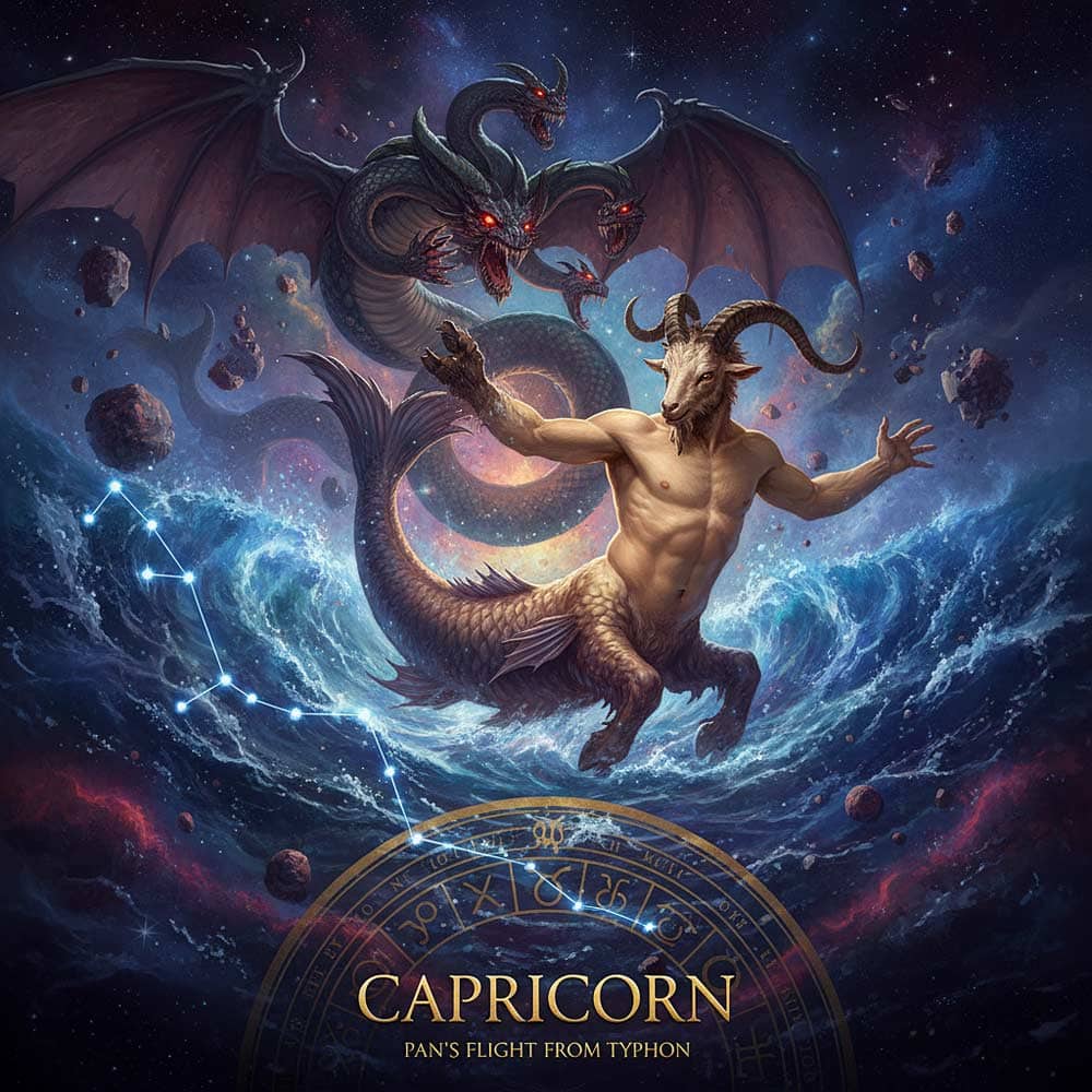 Sternzeichen Steinbock erzählt von Pans Flucht vor dem Untier Typhon