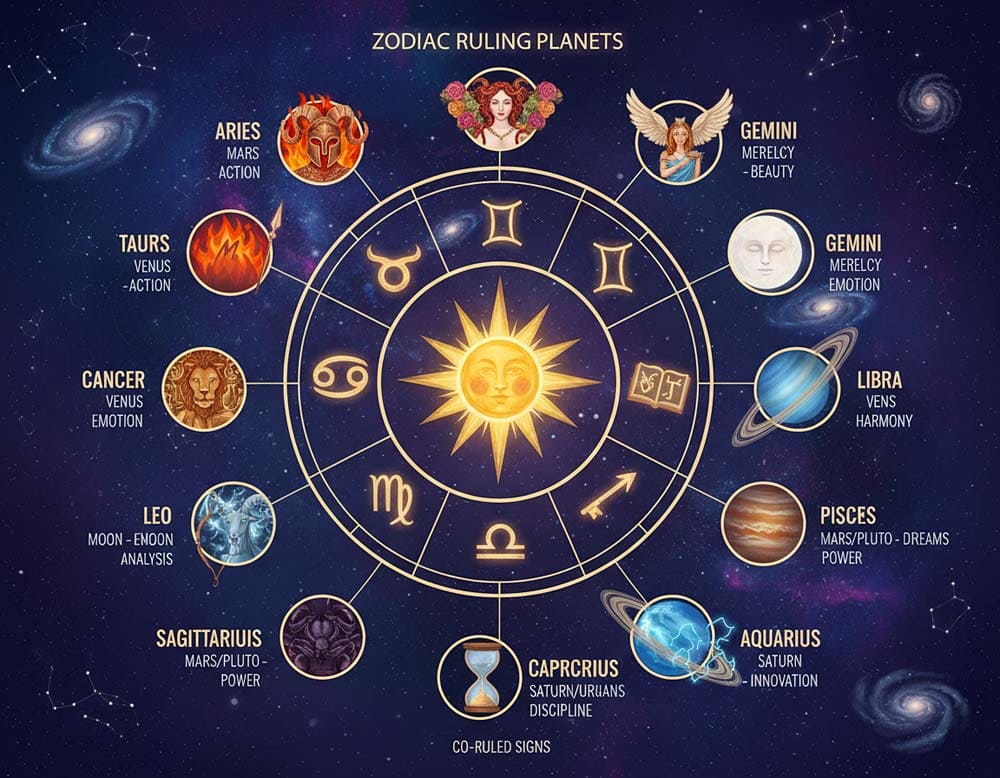 Die Herrscherplaneten der Tierkreiszeichen