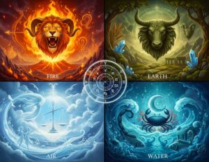 Mehr über den Artikel erfahren Tierkreiszeichen und ihre Elemente: Feuer, Wasser, Erde, Luft