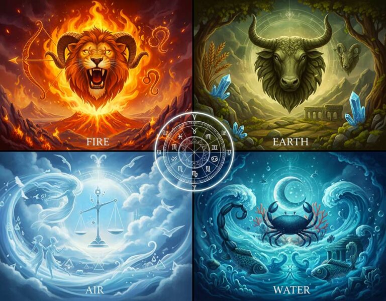 Mehr über den Artikel erfahren Tierkreiszeichen und ihre Elemente: Feuer, Wasser, Erde, Luft