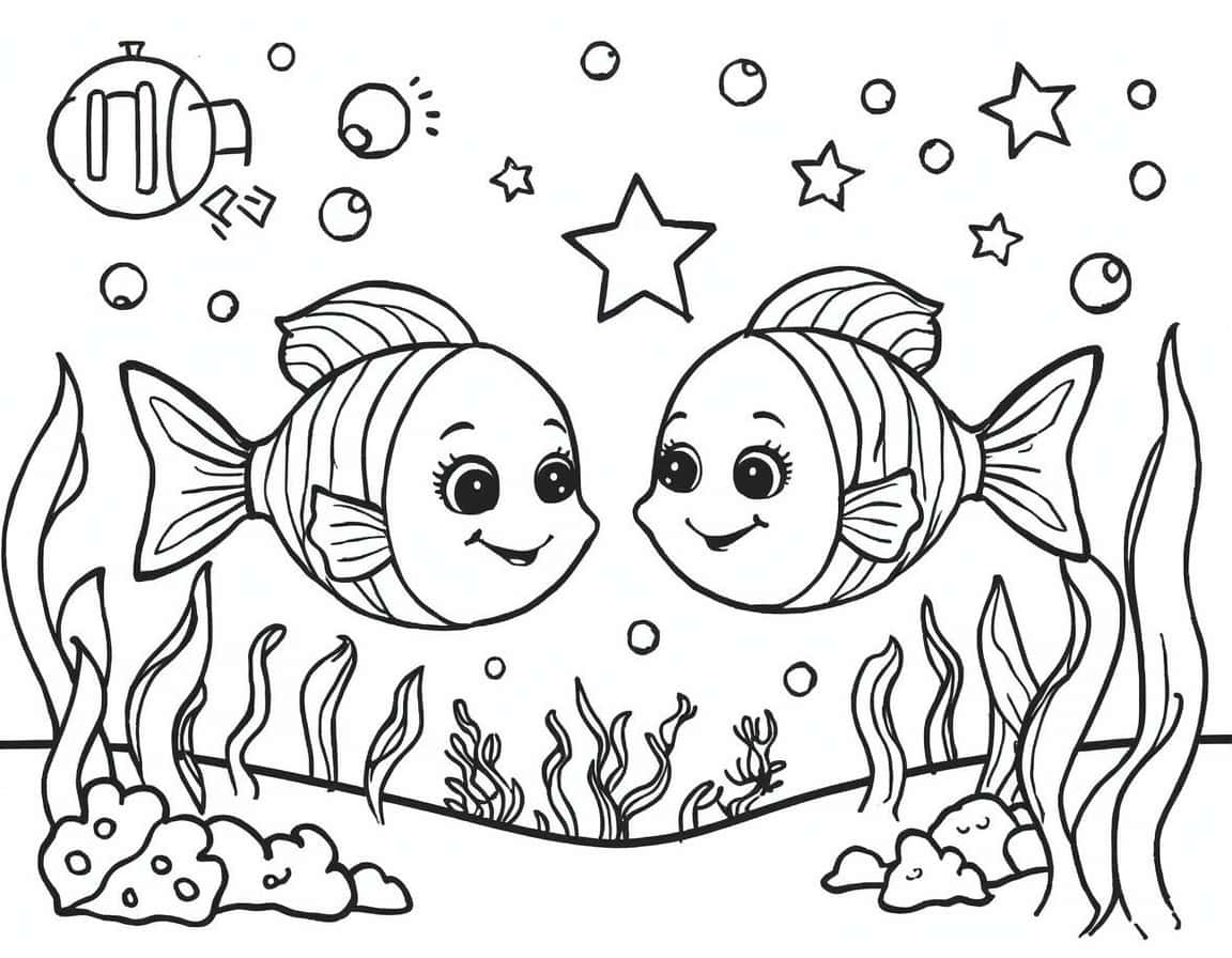Malvorlage 2 mit den Fischen als Sternzeichen Malvorlage 2 mit den Fischen als Sternzeichen