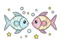 Einfache Malvorlage ausgemalt von Kindern - Die Fische als Sternzeichen