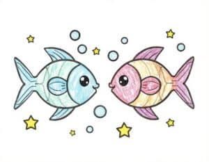 Mehr über den Artikel erfahren Einfache Malvorlagen für Kinder zu: Die Fische als Sternzeichen