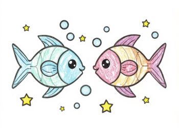 Einfache Malvorlage ausgemalt von Kindern - Die Fische als Sternzeichen