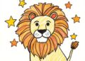 Einfache Malvorlage ausgemalt von Kindern - Der Löwe als Sternzeichen