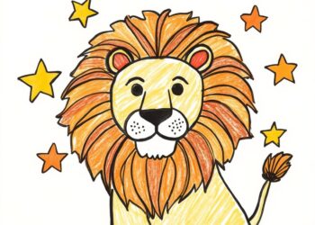 Einfache Malvorlage ausgemalt von Kindern - Der Löwe als Sternzeichen