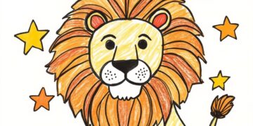 Einfache Malvorlage ausgemalt von Kindern - Der Löwe als Sternzeichen