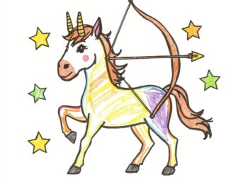 Einfache Malvorlage ausgemalt von Kindern - Der Schütze als Sternzeichen
