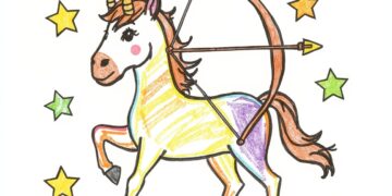 Einfache Malvorlage ausgemalt von Kindern - Der Schütze als Sternzeichen