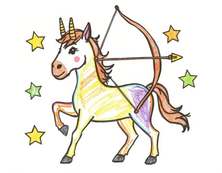 Einfache Malvorlage ausgemalt von Kindern - Der Schütze als Sternzeichen