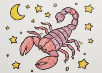 Einfache Malvorlage ausgemalt von Kindern - Der Skorpion als Sternzeichen