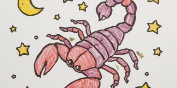 Einfache Malvorlage ausgemalt von Kindern - Der Skorpion als Sternzeichen