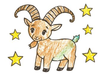 Einfache Malvorlage ausgemalt von Kindern - Der Steinbock als Sternzeichen