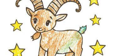 Einfache Malvorlage ausgemalt von Kindern - Der Steinbock als Sternzeichen