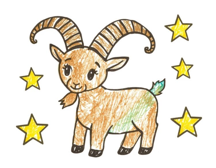 Einfache Malvorlage ausgemalt von Kindern - Der Steinbock als Sternzeichen