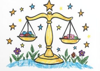 Einfache Malvorlage ausgemalt von Kindern - Die Waage als Sternzeichen