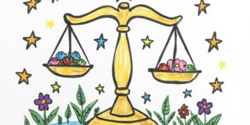 Einfache Malvorlage ausgemalt von Kindern - Die Waage als Sternzeichen