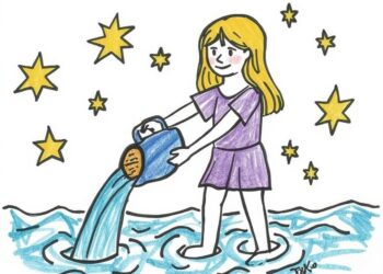 Einfache Malvorlage ausgemalt von Kindern - Der Wassermann als Sternzeichen