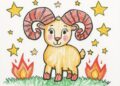 Einfache Malvorlage ausgemalt von Kindern - Der Widder als Sternzeichen