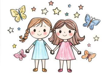 Einfache Malvorlage ausgemalt von Kindern - Die Zwillinge als Sternzeichen