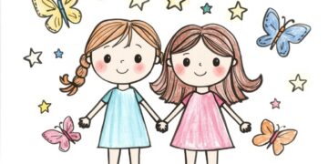Einfache Malvorlage ausgemalt von Kindern - Die Zwillinge als Sternzeichen