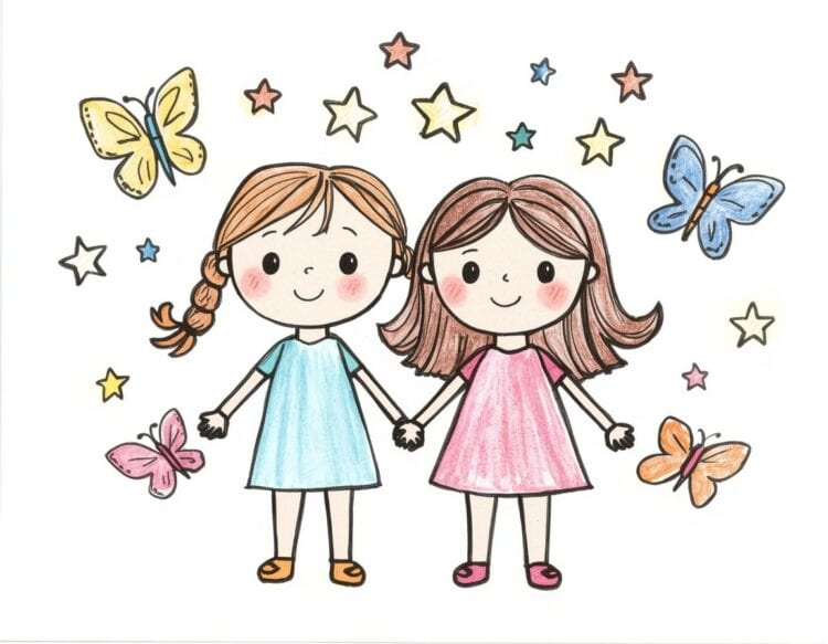 Einfache Malvorlage ausgemalt von Kindern - Die Zwillinge als Sternzeichen