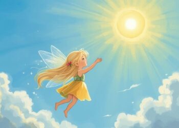 Lena und Solara fliegen gemeinsam durch den Sommerhimmel zur Sonne
